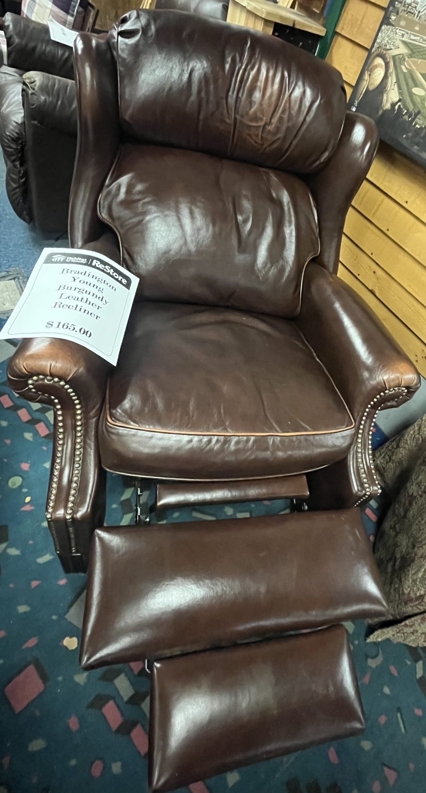 Bradington Young Burgundy Leather Recliner $165.00