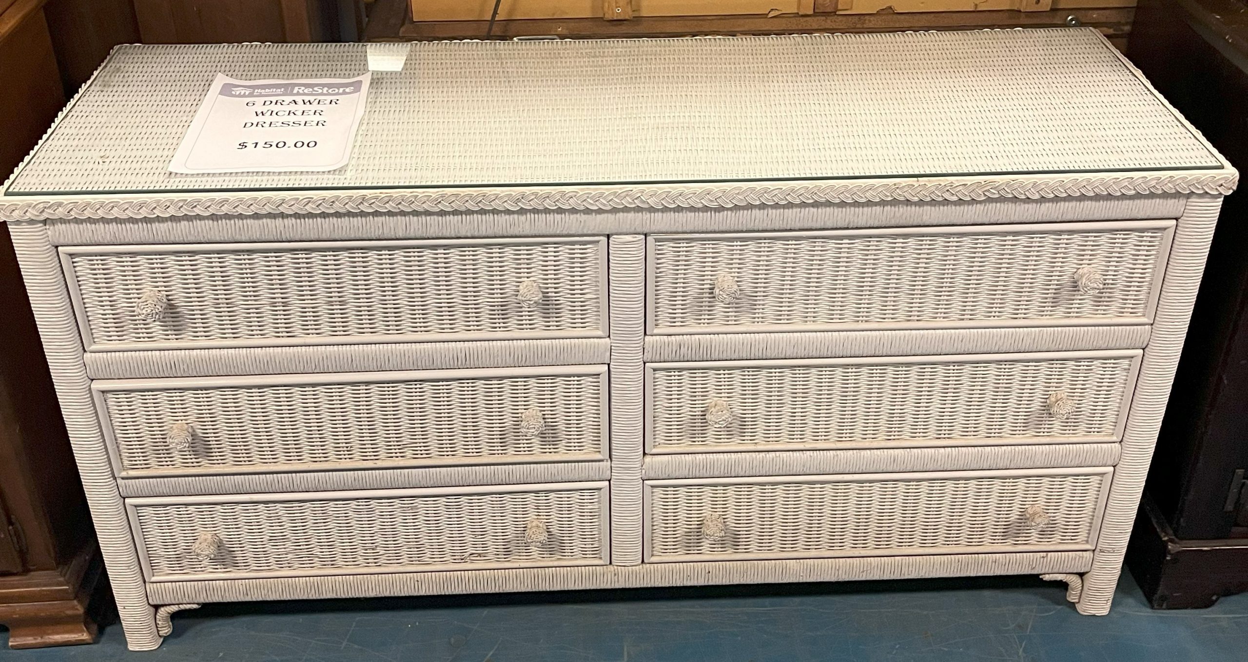 6 Drawer Wicker Dresser $150.00
